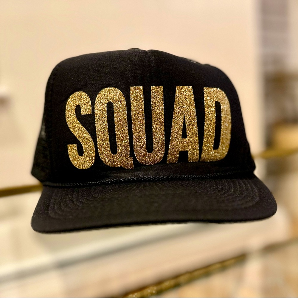 SQUAD Gold & Black Glitter Hat - Mess Back - Adjustable